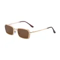 Retro square sunglasses with gold metal frames, brown lenses, and spring zinc alloy temples - Gold Frame Tea/Brown Lens