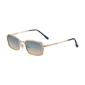 Retro square sunglasses with gold metal frame and gradient blue-to-brown lenses - Gold Frame Green Yellow Lens