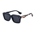 Classic polarized square frame sunglasses with gold temple accents on white background - Glossy Black Gold Frame Grey Lens