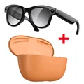 Smart glasses with camera and orange charging case featuring photo and music functions - Black Glasses (Photochromic) And Brown Charging Case