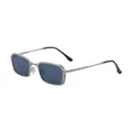 Retro square gunmetal sunglasses with blue polarized lenses and punk spring metal temples - Matte Silver Frame Gray Lens