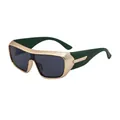 Occhiali da sole sportivi oversize con montatura dorata e stanghette verde scuro - Asta Verde