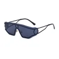 Futuristic shield sunglasses with dark polygon lenses and black metal temples - C1 Matte Black Frame Grey Lens