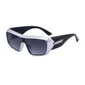 Sporty wraparound sunglasses with silver frame and wide black temples for cycling - Double Gray