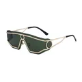 Occhiali da sole futuristici con lenti verde scuro e montatura in metallo dorato - C5 Montatura Nero Oro Lente Verde