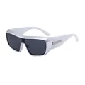 Y2K sporty wraparound sunglasses with silver and white frame and dark grey lenses - Silver White