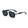 Matte black square frame sunglasses with double bridge and knurled metal texture - C1 Matte Black Gray
