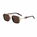 Retro square sunglasses for men featuring a gold metal double bridge and brown lenses - C3 Bright Gold Frame Brown Lens