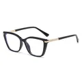 Modische schwarze Cat-Eye-Brille mit eleganten goldenen Metallscharnier-Details - Blau Violett Verlauf / Schwarz