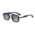 Retro square frame men's sunglasses with thick black double bridge and gradient lenses - C5 Matte Black Green Yellow