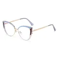 Cat eye metal glasses frames in gold with light blue and dark brown contrast accents - Blue Purple Gradient / Navy Blue and Red