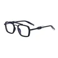 2025 square frame retro double-bridge sunglasses in classic black with clear lenses - Matte Black Frame Clear Blue Light Blocking