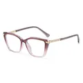 Modische Cat-Eye-Brille für Damen mit lila Farbverlauf und goldenen Strass-Details - Schwarz mit Punkten / Farbverlauf Lila