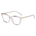 Modische Cat-Eye Brille mit transparentem rosa Rahmen und Bügeln mit Strasssteinen - C4 / Transparentes Hellrosa
