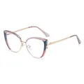 Cat eye glasses frame in gold metal with purple and pink geometric color splicing - Black with Dots / Pale Blue