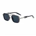 Retro square double bridge sunglasses for men with silver metal frame and gray lenses - Matte Silver Frame Dark Gray Lens
