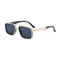 Lunettes de soleil rétro carrées pour hommes avec monture dorée et verres noirs - Monture Or Mat Verre Gris (C4)