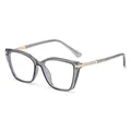 Cat eye glasses with transparent smoke grey frames and gold metal temple accents - C6
