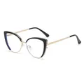 Lunettes œil de chat anti-lumière bleue avec monture en métal doré et détails noirs - Noir