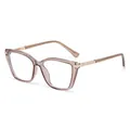 Cat eye glasses frame in transparent champagne brown with crystal metal temple accents - C7 / Champagne Brown