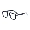 Lunettes de soleil carrées noir mat à double pont avec monture texturée et branches en zinc - Monture Noir Mat Verre Anti-Lumière Bleue (C6)