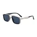Occhiali da sole aviator quadrati da uomo con doppio ponte argento e lenti grigio scuro - Montatura Argento Opaco Lente Grigia (C8)