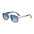 Occhiali da sole squadrati vintage argento con lenti blu sfumate e doppio ponte - Montatura Argento Opaco Lente Sfumata Blu (C7)
