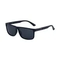 Modern square polarized sunglasses for men featuring matte black frames and carbon fiber trim - Sand Black Frame Grey Lens