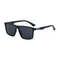 Classic black square frame polarized sunglasses with silver metal temple accents - Matte Black Frame Gray Lens (C1)