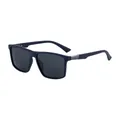 Polarized square frame sunglasses in matte dark navy blue with silver metal accents - Matte Blue Frame Gray Lens (C3)