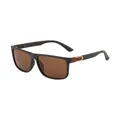 Polarisierte Sonnenbrille in Mattschwarz mit braunen Gläsern und roten Details am Bügel - Matte Tee Rahmen Tee Linse