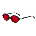 Gafas de sol ovaladas modernas con montura negra, lentes rojas y detalles dorados - Montura Oro Negro Brillante Lente Roja (C2)