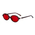 Gafas de sol ovales de carey con cristales rojos y remaches piramidales dorados - Montura Oro Marrón Transparente Lente Roja (C4)