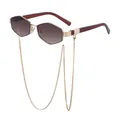 Polygonal metal sunglasses with gold frame, brown gradient lenses and gold chain - Gold Frame Transparent Tea Gradient