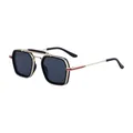 Retro square frame sunglasses with gold copper alloy temples and dark grey lenses for men - Matte Black Gold Frame Dark Gray Lens