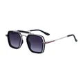 Men's square retro sunglasses with silver metal double bridge and gradient purple lenses - Matte Black Silver Frame Gradient Gray Lens