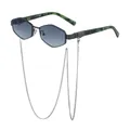 Polygon sunglasses with grey gradient lenses and green marble temples with chain - Gunmetal Gray Frame Green Wood Grain