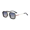 Retro square aviator sunglasses with gold double-bridge metal frame and blue gradient lenses - Shiny Black Gold Frame Blue Yellow Gradient Lens