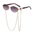 Polygon gold sunglasses with purple gradient lenses and tortoise temples, includes chain - Gold Frame Wine Red Wood Grain