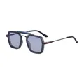 Square frame sunglasses with gray double bridge metal temples and light blue lenses - Matte Transparent Gray Gunmetal Frame Light Blue Lens