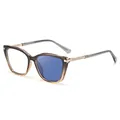 Cat eye transition sunglasses for women with rhinestone metal temples and blue light filter - C2 Transparent Gray Brown Turns Blue