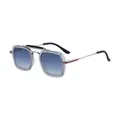 Square frame sunglasses with blue gradient lenses and silver metal temples - Matte Transparent Black Silver Frame Blue Lens