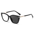 Cat eye photochromic sunglasses with black frame and golden metal temple details - C1 Black Frame To Gray