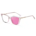 Cat eye sunglasses for women with transparent pink frames and rose pink lenses - C4 Orange Pink Gray Turns Pink
