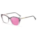 Cat eye sunglasses featuring gradient purple frames and rhinestone-studded gold temples - C6 Transparent Gray Pink Turns Pink
