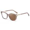 Cat eye sunglasses with translucent tea frame and golden textured metal temples - C7 Transparent Brown Turns Tea