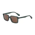 Square dark green sunglasses for men with brown lenses and silver double rivets - Transparent Green Frame Tea Lens