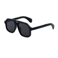 Men's square polarized sunglasses with matte black frames and green temple details - Matte Black Frame Grey Lens (C5)