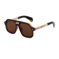 Polarized square sunglasses in black and amber with gold temples and green eagle logo - Deep Tea Gold Frame Tea Lens (C9)