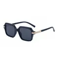 Modern black square sunglasses with decorative gold metal accents on the temple - C1 Bright Black Matte Gold Gray